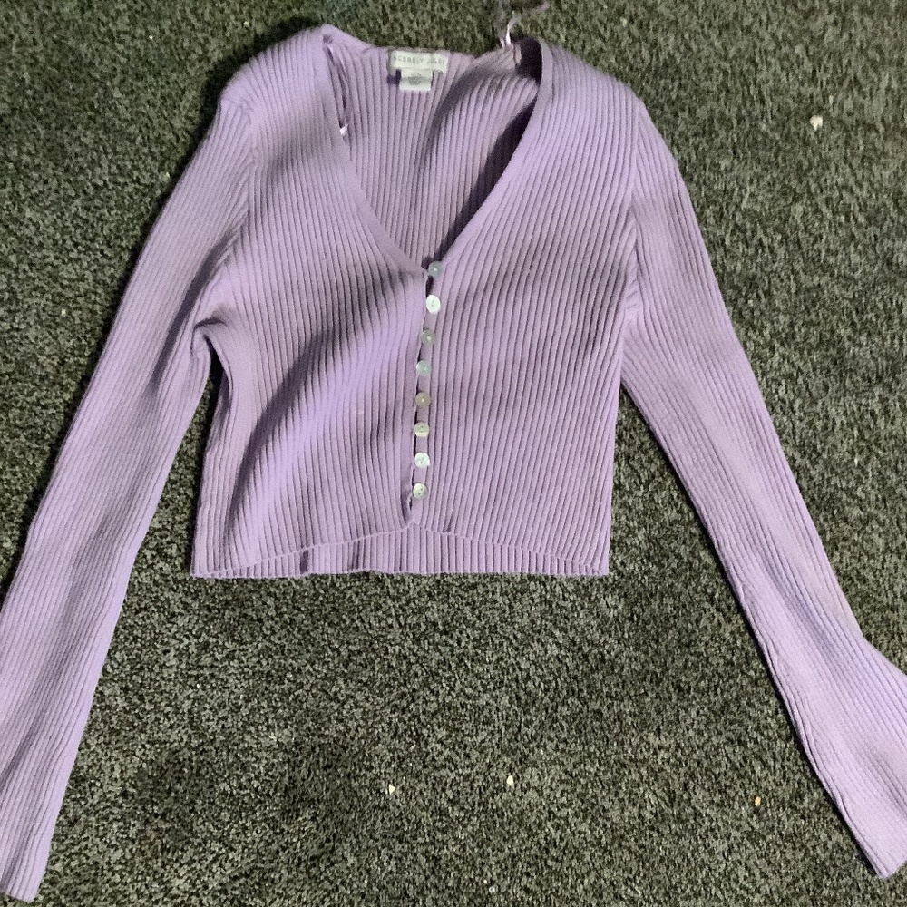 Ribbed cropped button down shirt